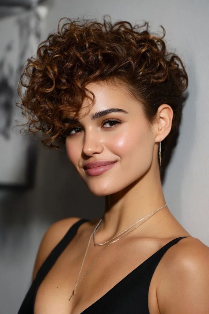 Dark espresso pixie cut with twisted layers and relaxed modern style.
