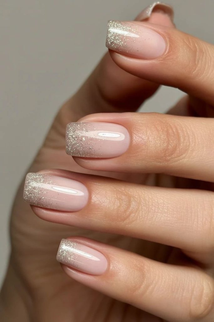 Metallic glitter graduation nails sparkle.