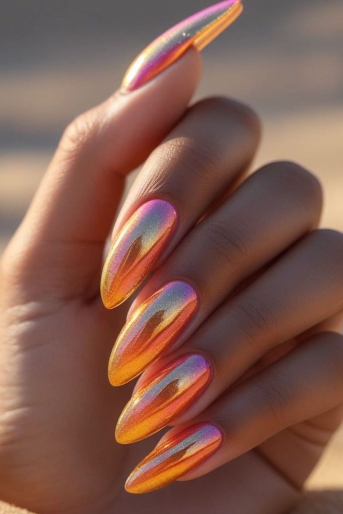 Apricot fading sunset chrome nails