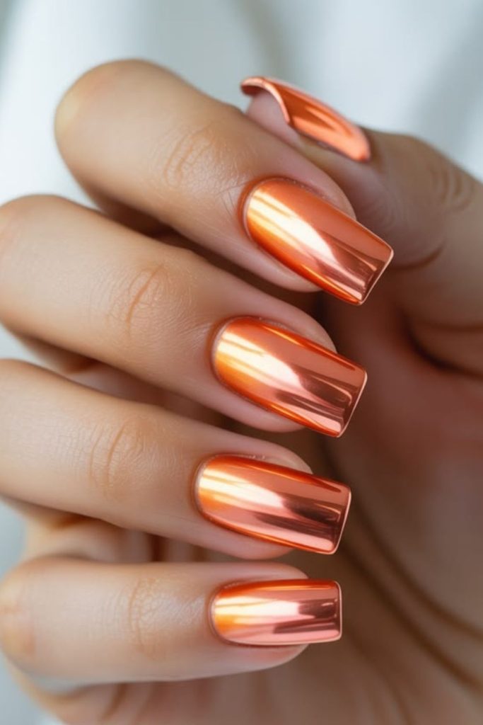 Fiery horizon orange chrome nails