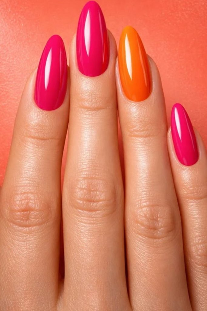 Bold flamingo pink summer nail art
