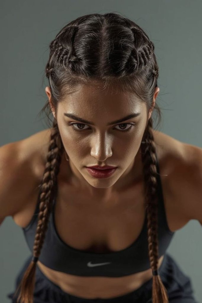 Tight double braids strong athletic protective style