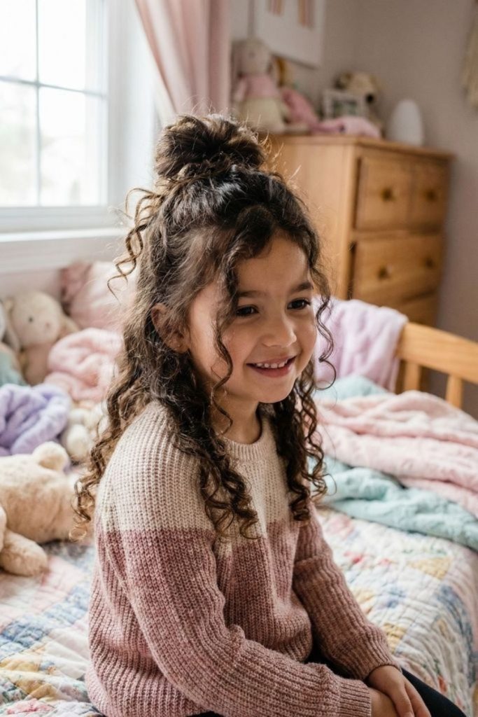 Half puff with cool wavy curls