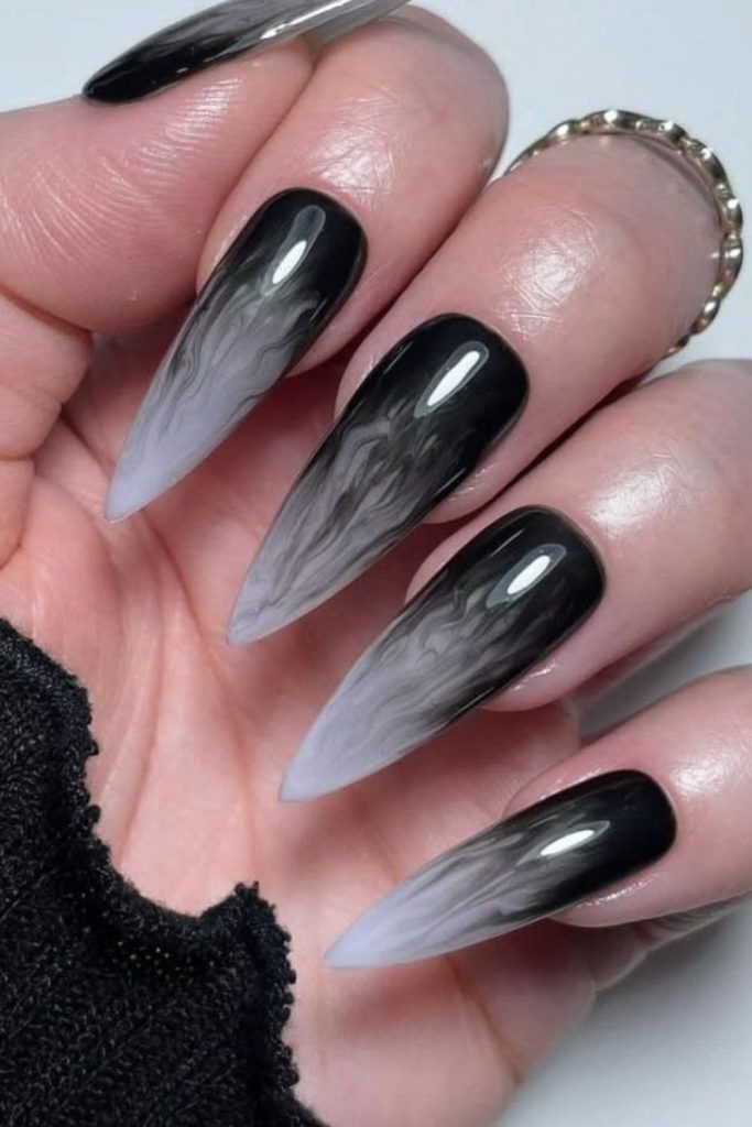 Black white icy gothic tips nails