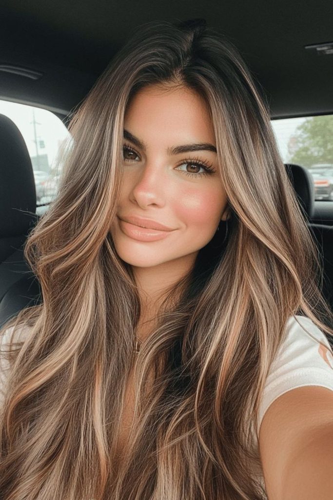 Frosted blonde cocoa layered haircut.