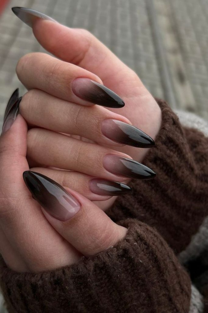 Smoky ember tips nude gothic nails