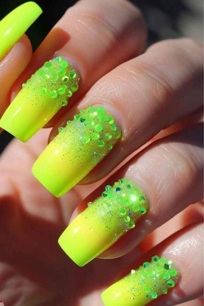 Confetti glowstick bright yellow nails