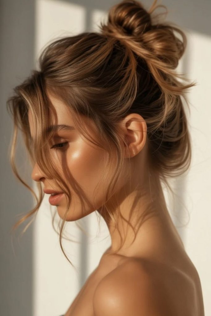 Golden messy bun effortless summer updo