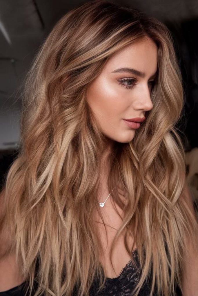 Tiny golden blonde flicks on brunette.
