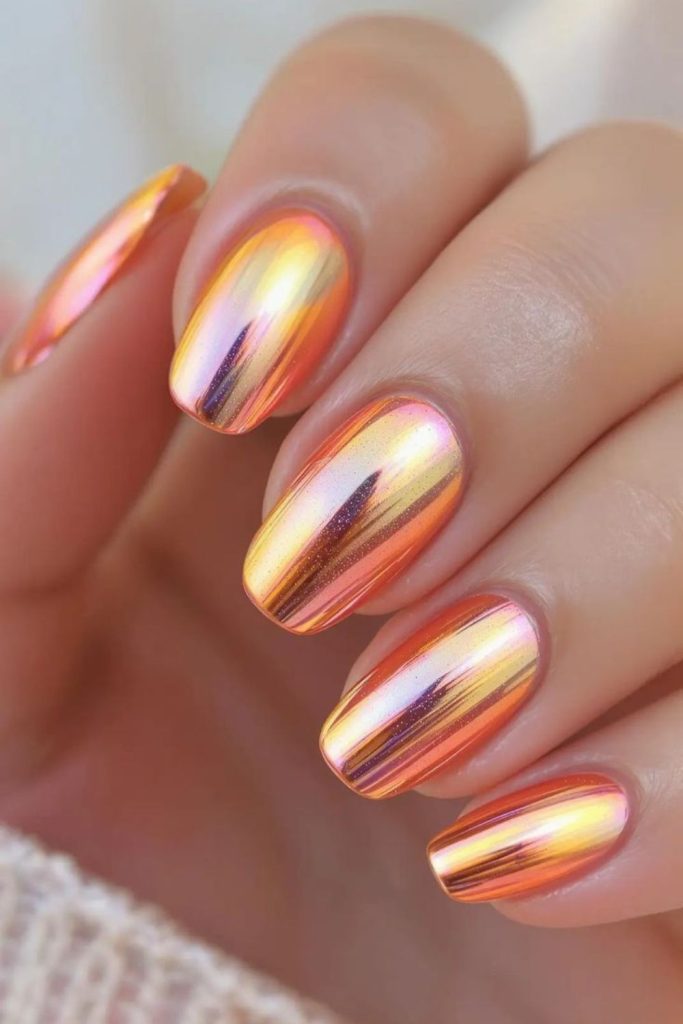 Gold apricot sunset chrome nails