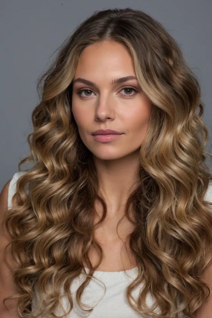 Golden shiny curls streaming with radiant flowing motion