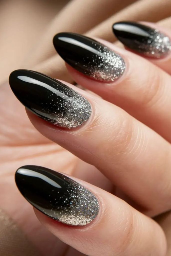 Grey black glitter fade goth nails