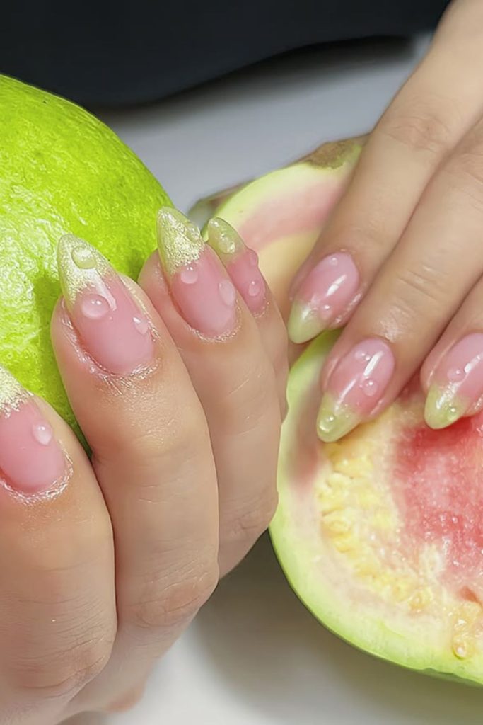 Guava inspired soft pink nails.
