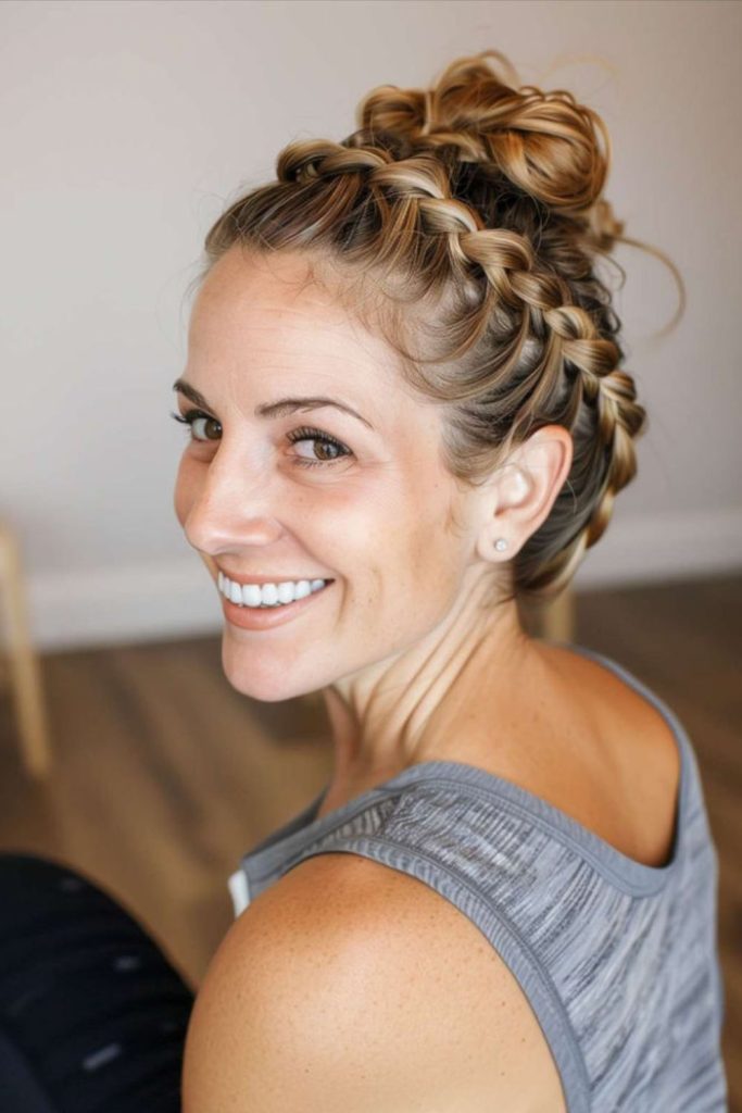 Braided halo crown secure fitness focused hairstyle