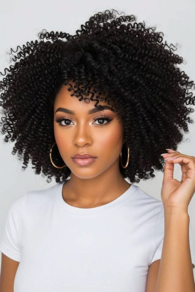 Voluminous halo crochet curls crown style.