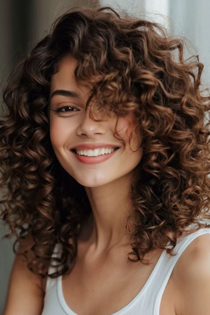 Highlighted layered curls dimensional vibrant textured look