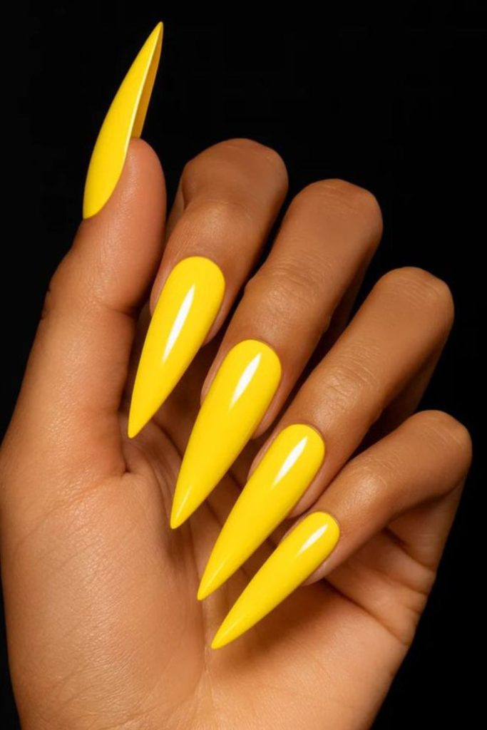Highlighter yellow extreme stiletto nails