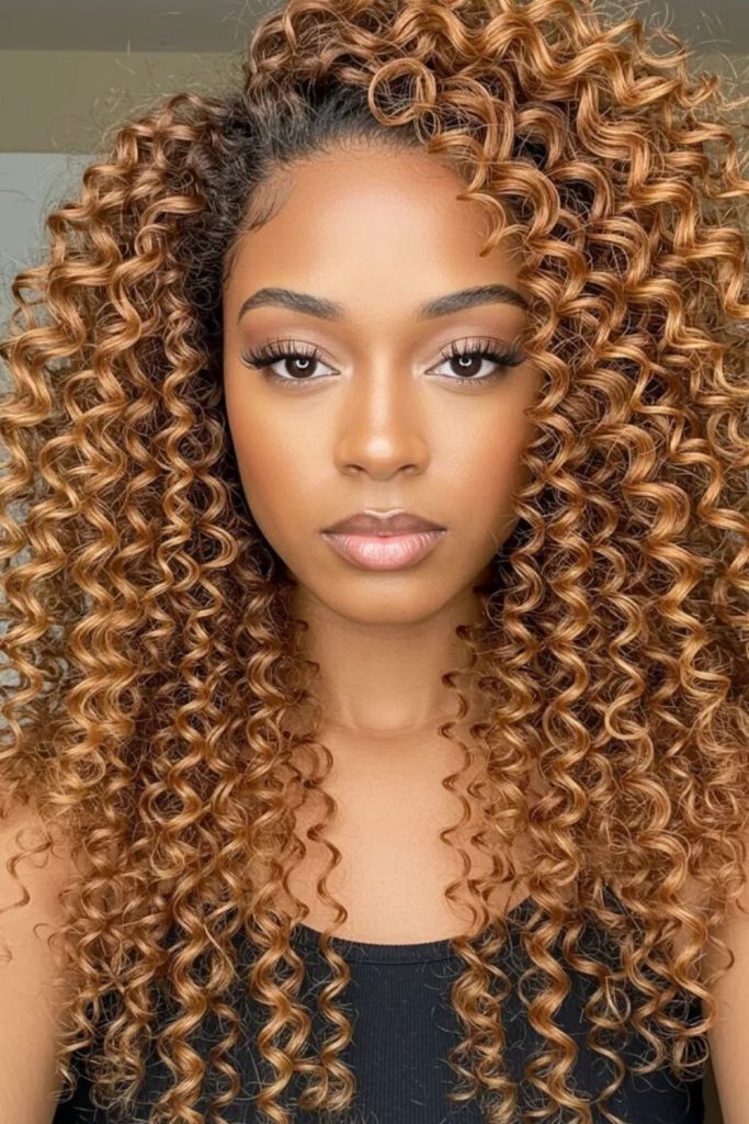 Honey blonde spiral crochet curl blend.