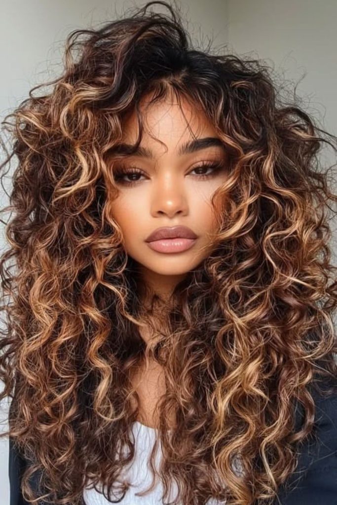 Honey toned cascading crochet curls soft glow