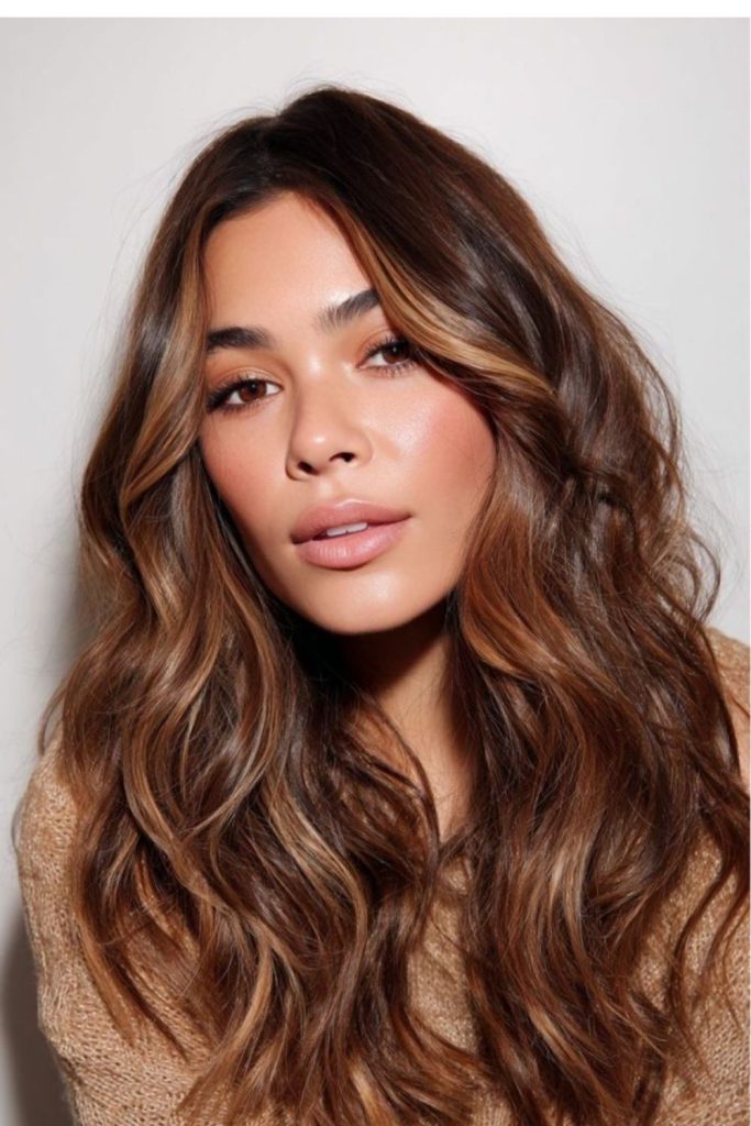 Honey roast brunette curly hair.