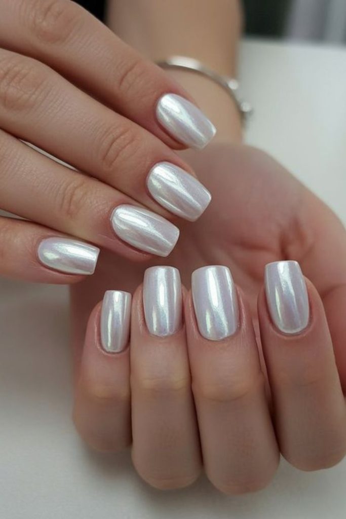 Ice pearl soft white square nails