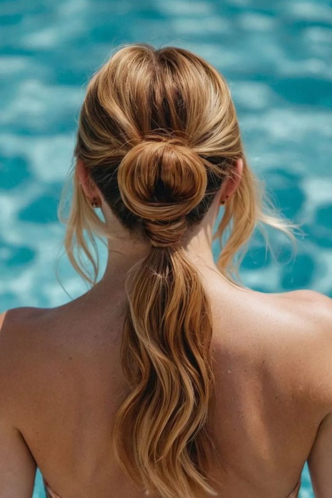 Twisted loop ponytail pool look