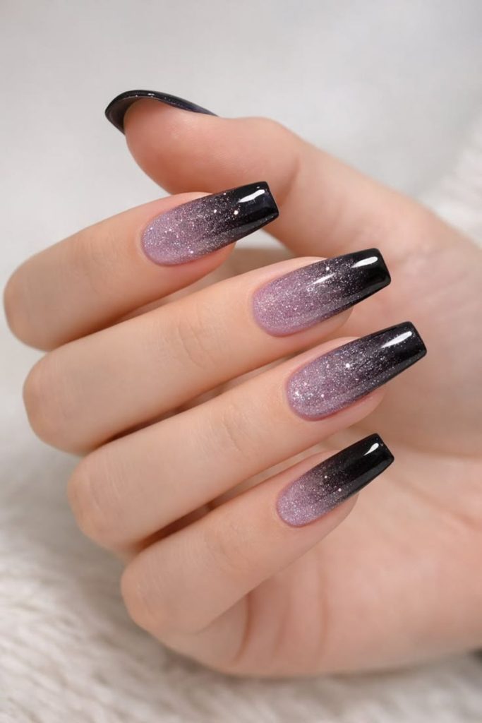 Lavender black gradient coffin nails design