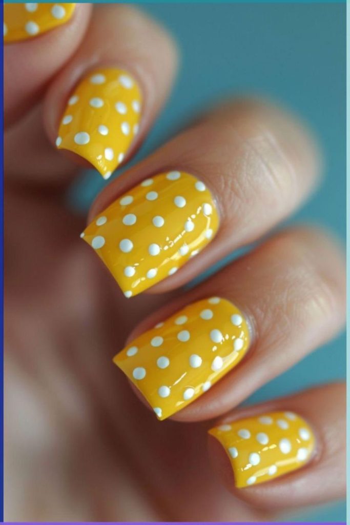 Dotted lemon aura nails with minimal playful soft citrus patterned design look.