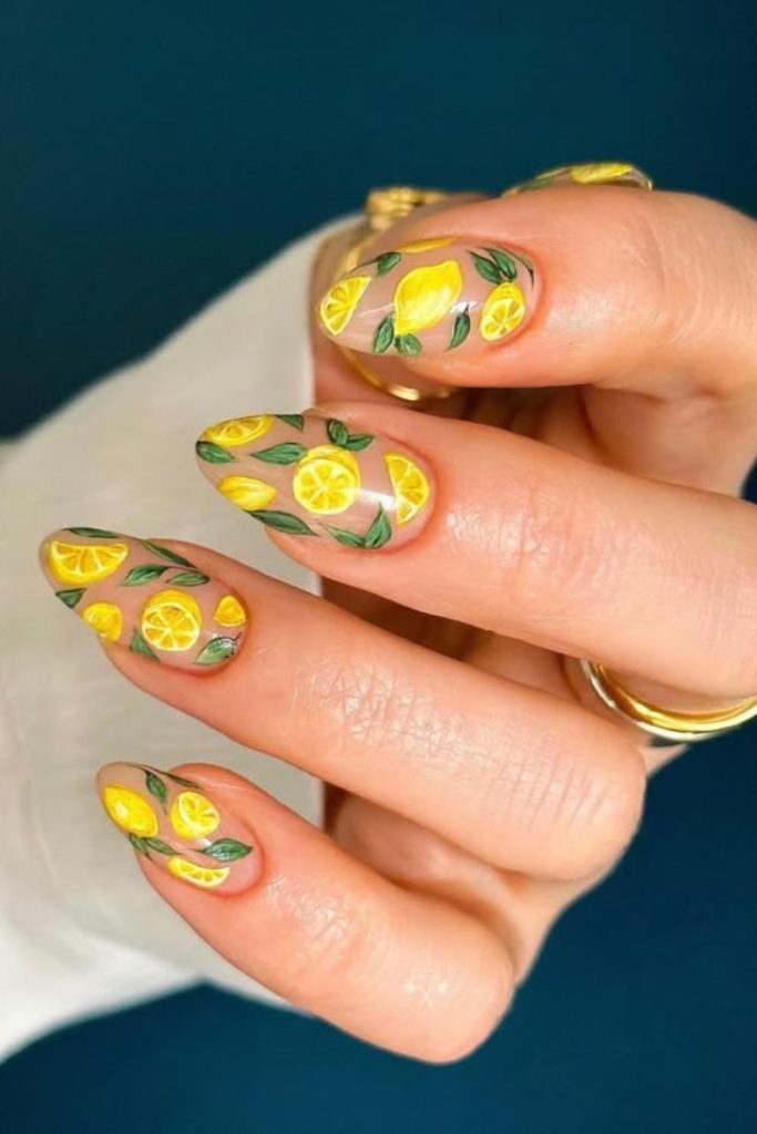 Sketch line lemon nails with artistic hand drawn bold creative abstract style.