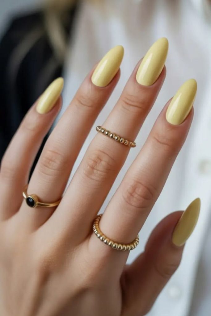 Soft lemon bubbly playful nail aesthetic