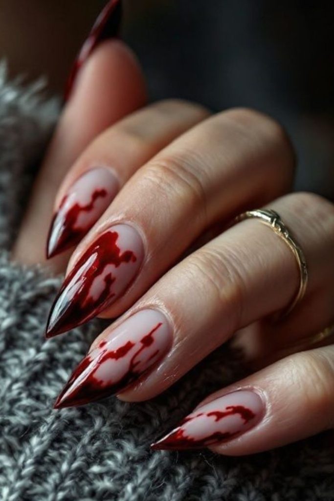 Red black lunar eclipse nails design