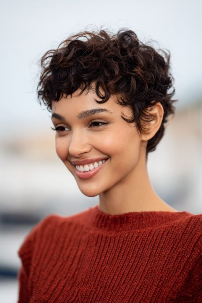 Moon inspired edgy curly pixie style
