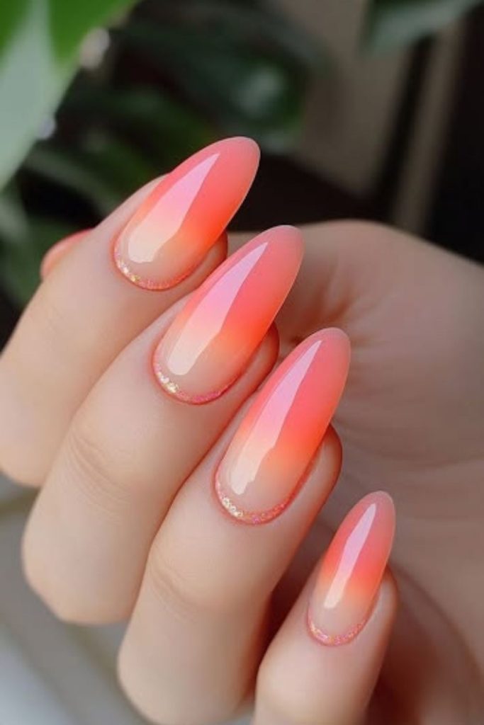 Tropical mango peach gradient summer nails