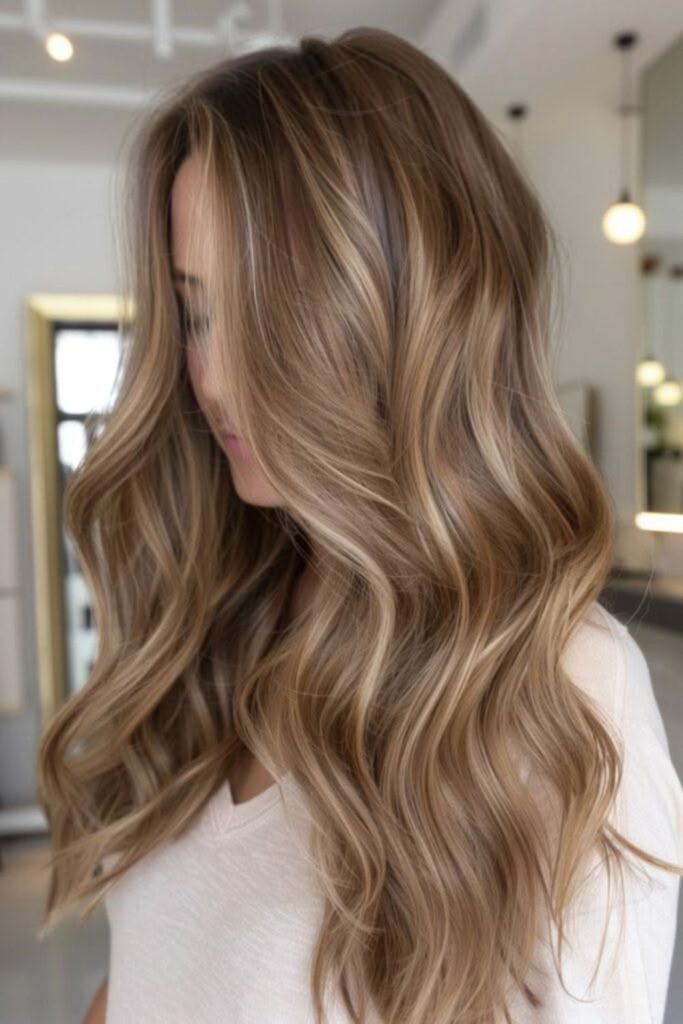 Ash blonde maple brown layers.