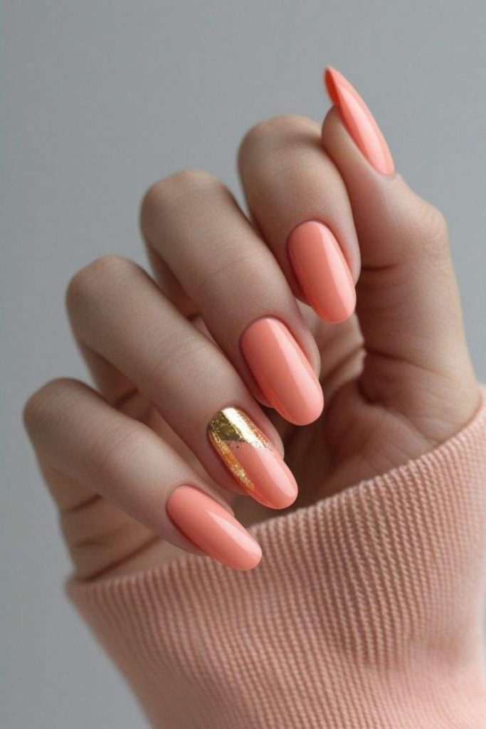 Coral chrome metallic futuristic shine nails