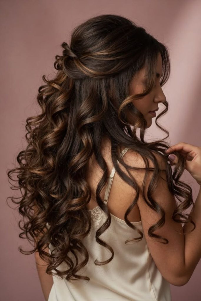 Twisted midnight formal curly hairstyle.