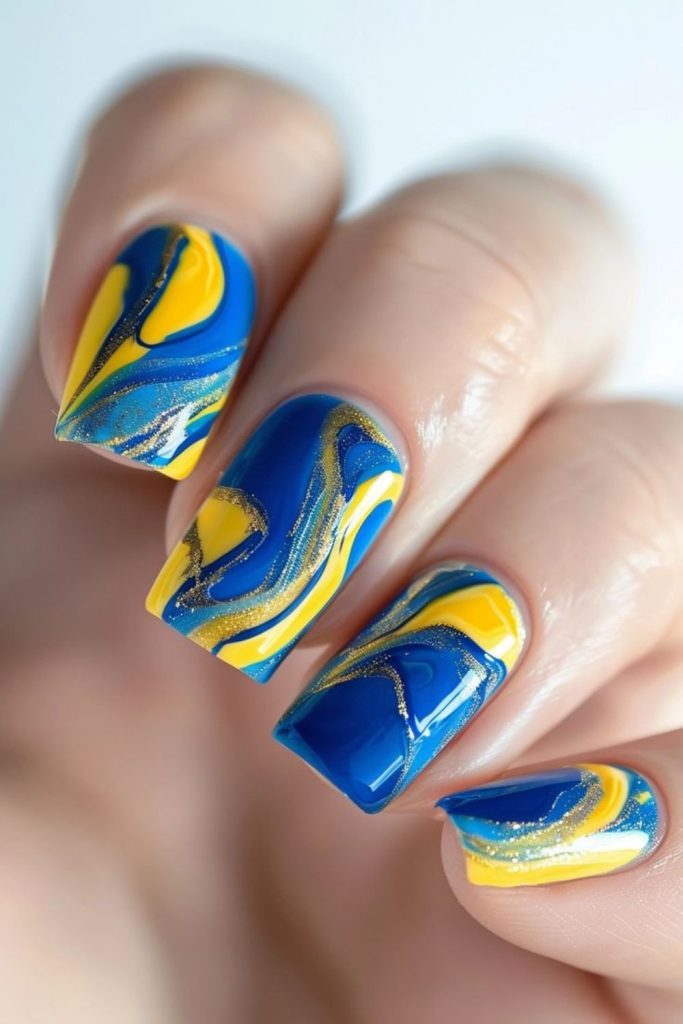 Navy base with bright yellow splash art.