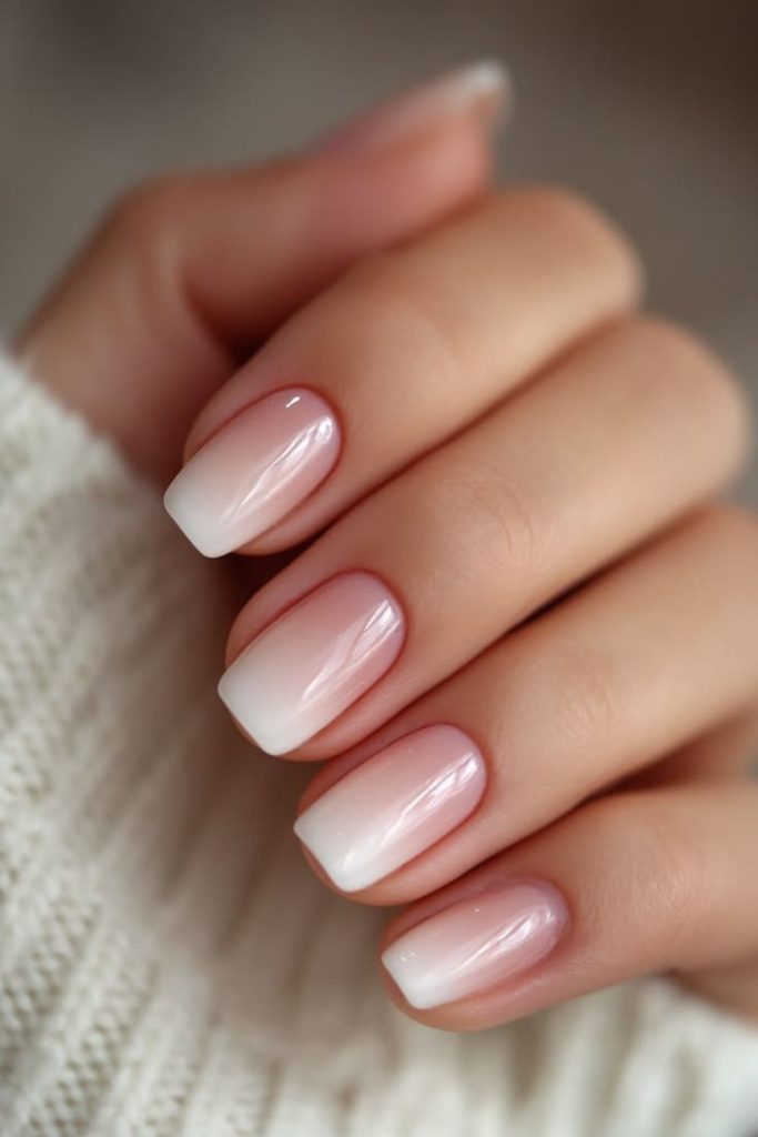 Milky nude soft natural square nails
