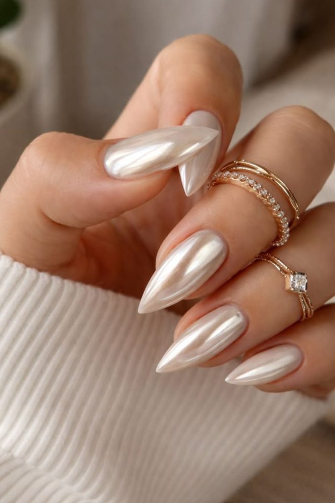 Pearl milky soft luxury nails.