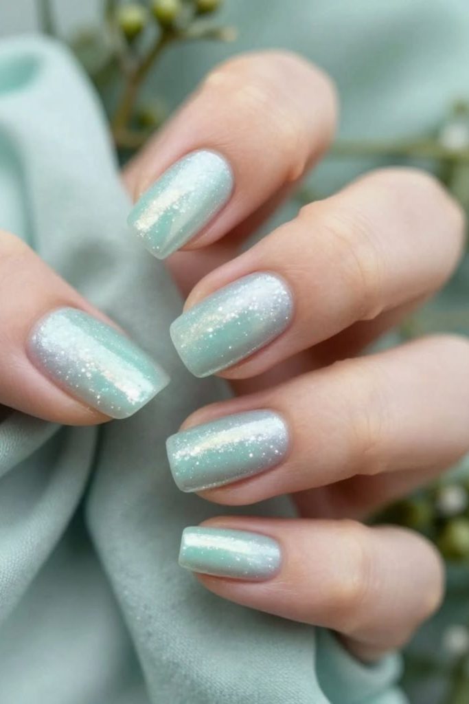 Mint frost fresh green square manicure
