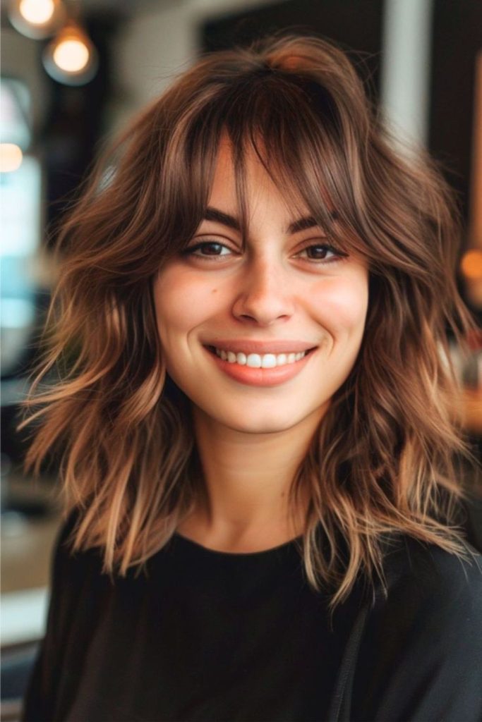 Mocha shag cut playful textured volume
