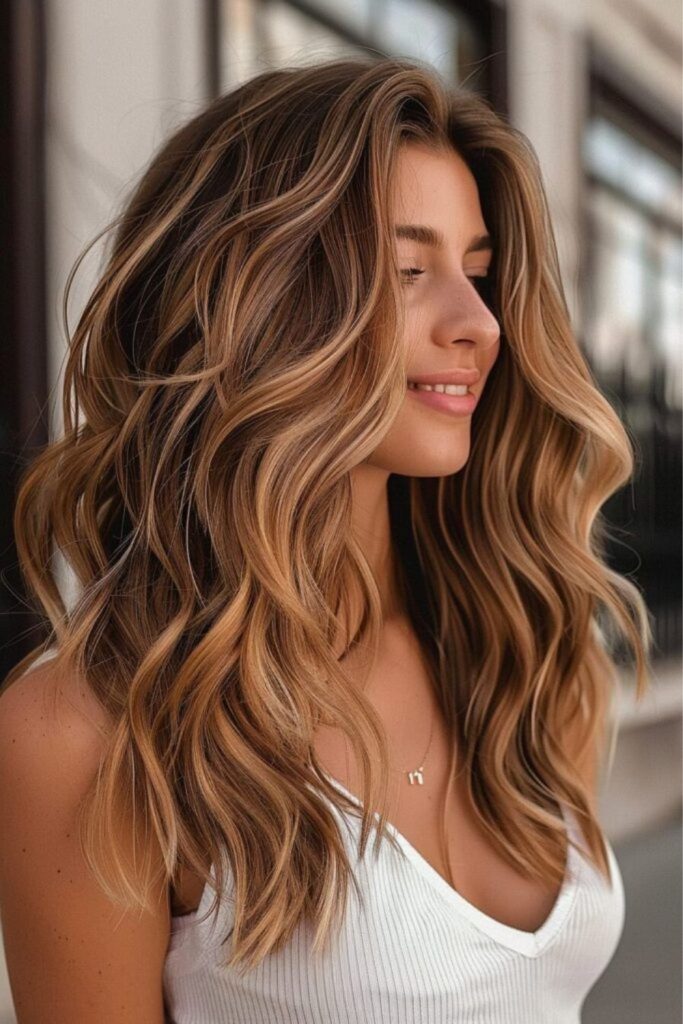 Mocha brown vanilla blonde curls.