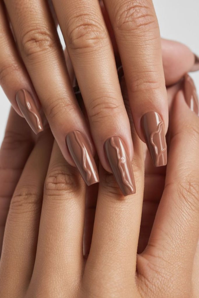 Mocha brown velvet luxury nails.