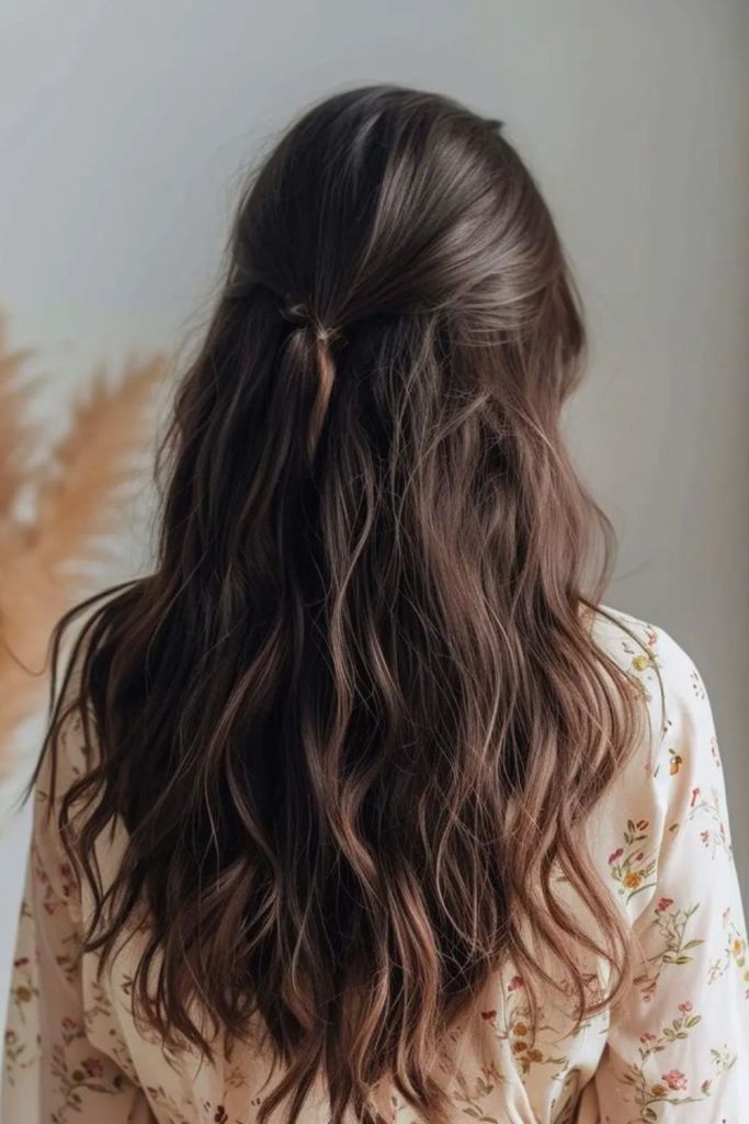 Mocha half up waves casual chic