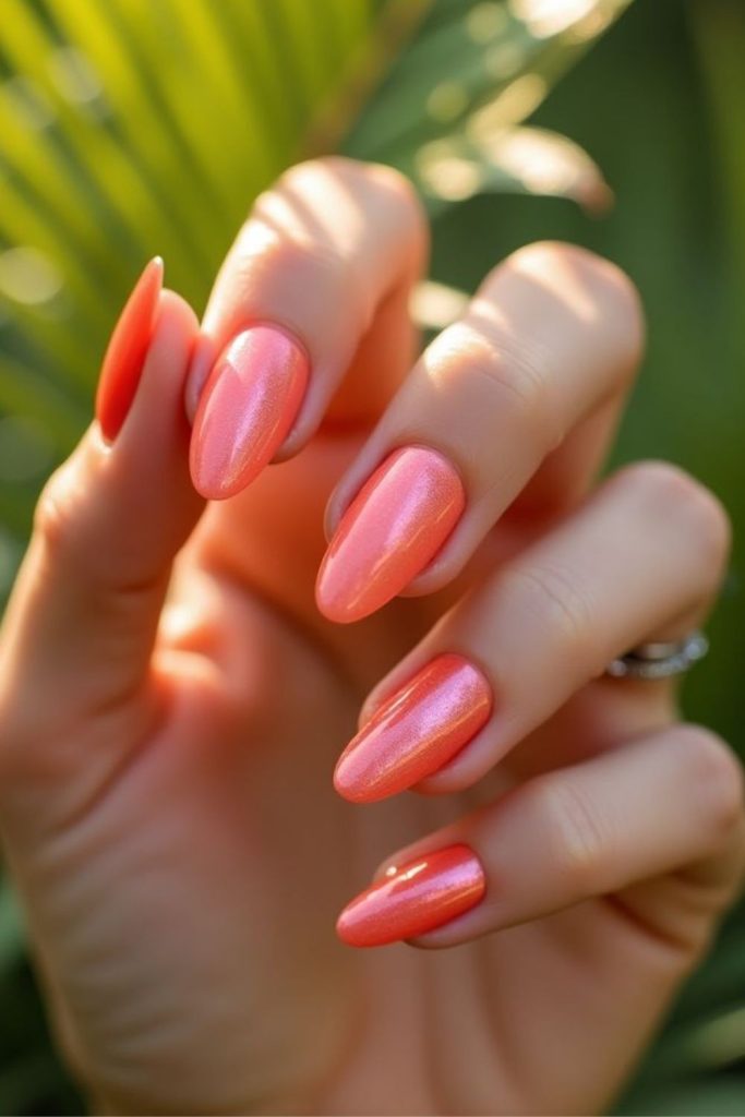 Molten orange luxury chrome nails