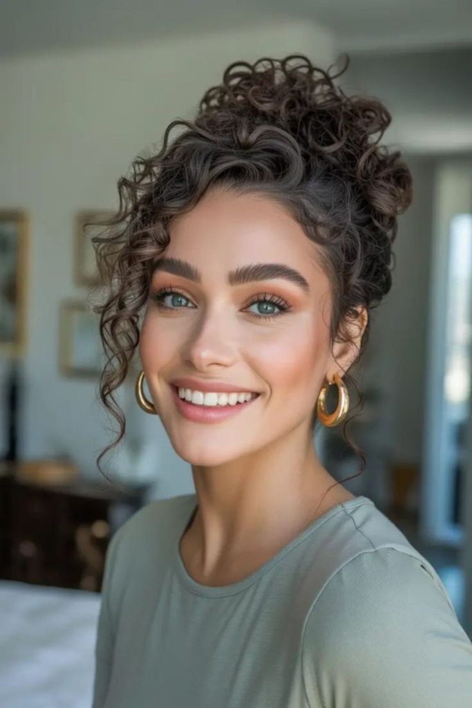 Lifted moonbeam formal spiral curls.