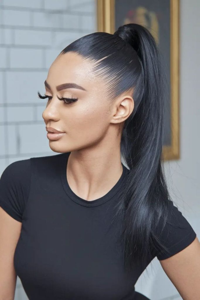 Pony smooth high pony sleek fast sport hairstyle