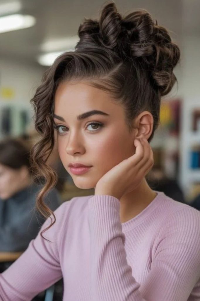 Side bun with drifting mystical curls