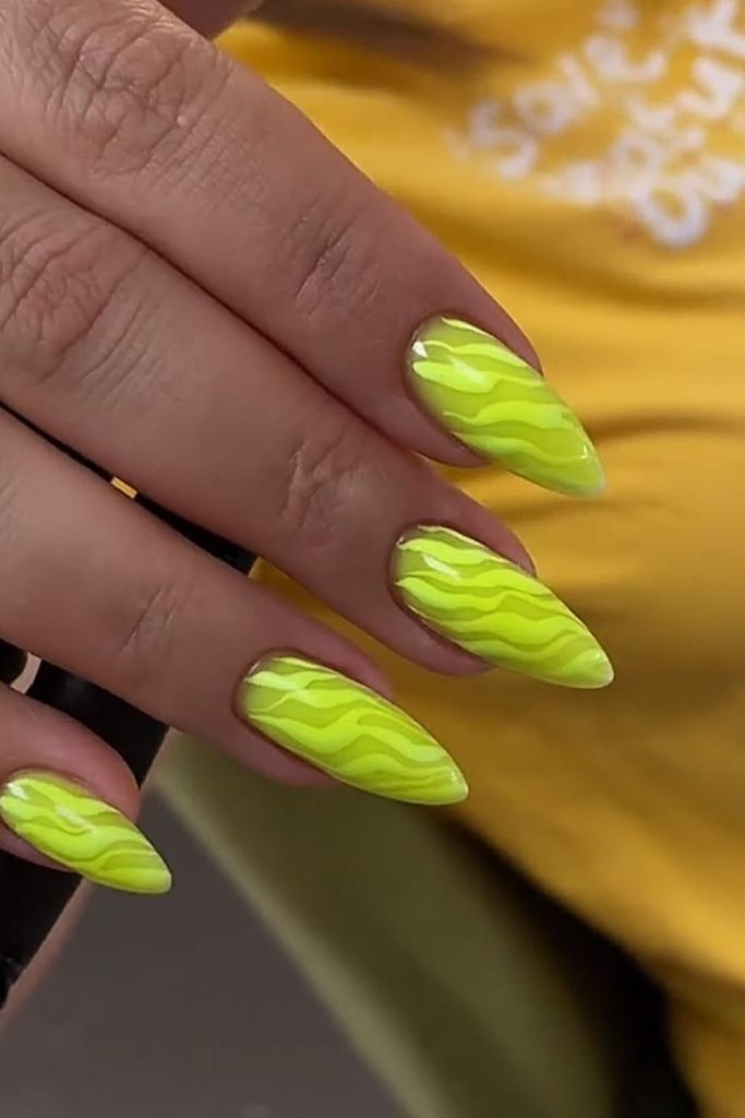 Marble citrus neon swirl nails