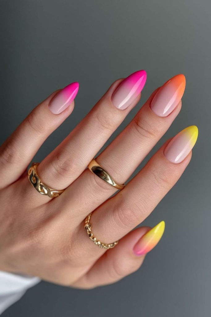 Glowing neon nail art summer look